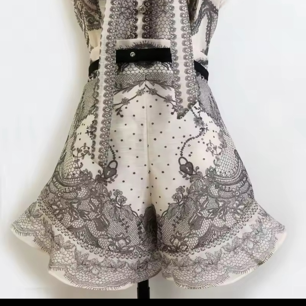 Elegant Black and White Lace Blouse and Shorts - Picture 3 of 7